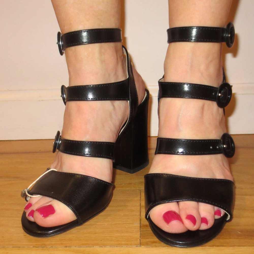 LAST CHANCE NIB OVYE CRISTINA LUCCHI  ITALY Black Block Heeled Strappy Sandals